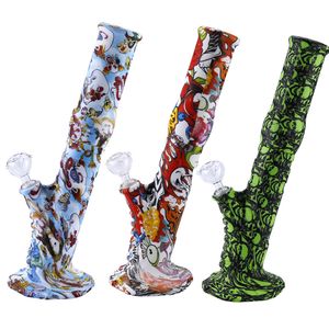 Fashionable patterns water pipe 14 inch percolator silicone bong oil burner pipe unique hookah shisha glass bubbler Cool design bongs