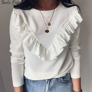Lady Office Work Ruffles O-Neck Khaki Shirts Women Blouses Autumn Winter Blusas 2019 Tops White Black Long Sleeve Elegant GV948 LY1116