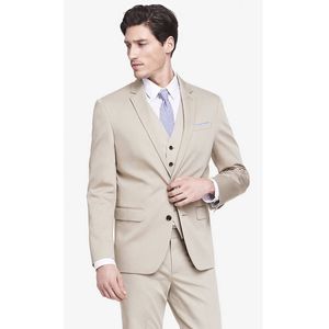 ファッションベージュ新郎Tuxedosノッチラペルスリムフィット新郎のウェディングドレス優秀な男ジャケットブレザー3ピーススーツ（ジャケット+パンツ+ベスト）661