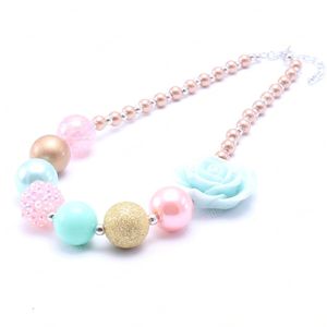 Newest Pink+Blue Color Flower Kid Chunky Necklace Bubblegum Bead Baby Girl Chunky Necklace Jewelry For Toddler Children