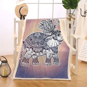 BlessLiving Royal Elephant Blanket Turtle Sherpa Flannel Fleece Blankets Mandala Lotus Bed Couch  Art Pretty Pink Bedding