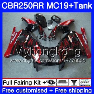 Spritzgusskörper + Tank für HONDA CBR 250RR 250R CBR250RR 88 89 261HM.25 CBR 250 RR MC19 CBR250 RR 1988 1989 Rote Flammen-Verkleidungsset