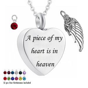 A piece of my heart is in heaven 12 Piece Birthstone Crystal Urn Necklace Heart Memorial Keepsake Pendant Ash Cremation Jewelry for Ashes