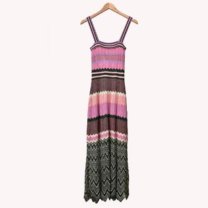 2020 Vår sommar Spaghetti Strap Sweetheart Neck Multicolor Striped Print Stickad Mid-Calf Dress Women Fashion Dresses W1815040