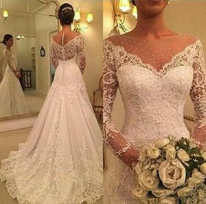 Urocze suknie ślubne z długim rękawem koronkowe sukienki ślubne 2022 Sheer Jewel A-Line Applique Vestidos de Novia Custom Made