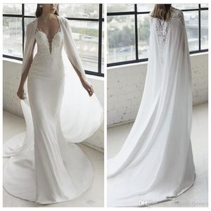 Dimensione Sheer Plus Appliques in pizzo Abiti sirena con abiti Briadal avvolgenti spazzano abiti da sposa in treno Vestidos de matrimonio