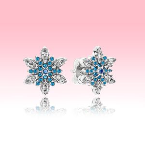 Blue CZ Diamond Snowflake Stud Brincos de Luxo Designer Mulheres Jóias Para Pandora 925 Brinco De Prata com Jogo de Caixa Original