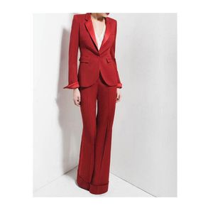 カスタマイズされた新しい赤いファッション女性のスーツツーピーススーツ（ジャケット+パンツ）レディースシングルボタンカジュアルビジネスフォーマルスーツ