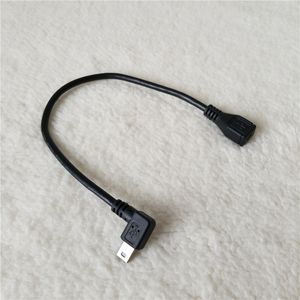 Mini B USB ângulo reto do homem para fêmea Fio de extensão de cabo para fêmea para MP4 Telefone preto 25cm