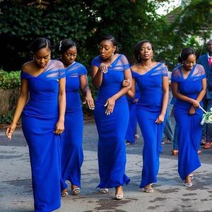 Kraliyet Mavi Kılıf Nedime Elbiseler Güney Afrika Tül ve Saten Hizmetçi Düğün Kat Uzunlukta Gelinlikler için Nedime Elbisesi