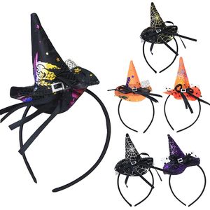 Häxa Head Buckle Halloween Props Witch Point Hat Spider Web Head Hoop