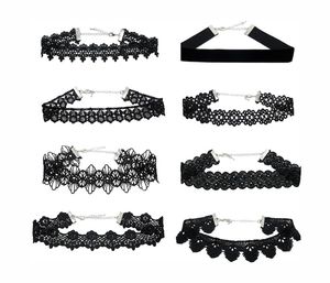 Mode Kragen Halskette Kombination Sexy Schwarze Spitze Kette Designer Samt Gewebt Haken Blume Trendy Schmuck 8 teile / satz