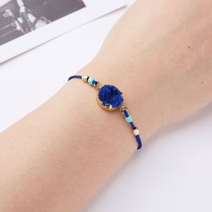 Colorful Handmade Druzy Resin Stone Rope Braided Charm Bracelets For Women Girl Summer Beach Lucky Jewelry