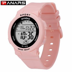 PANARS 패션 다채로운 LED 조명 키즈 학생 시계 방수 어린이 여성 디지털 알람 날짜 캐주얼 스포츠 손목 시계