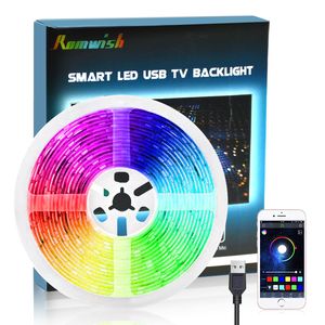 DIY 5050 RGB Faixa de LED impermeável DC 5V USB luz LED tiras de fita flexível fundo 300CM 3M Bluetooth app para TV