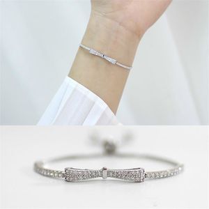 Wholesale-New 100% 925 Sterling Silver Bracelet Box Chain Adjustable Ball Tassel Zircon Bowknot Bracelets For Women Students