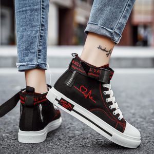 Groothandel retail vrouwen mannen canvas schoenen hoge casual schoenen zwart wit rood platvogel ontwerper sneakers zelfgemaakte merk gemaakt in China maat 39-44