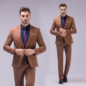 Wysokiej jakości jeden przycisk Jasnobrązowy Groom Tuxedos Notch Lapel Groomsmen Mężczyźni Garnitury Ślubne Oblubienia (Kurtka + Spodnie + Kamizelka)