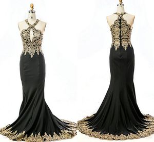 Czarne złoto aplikacje kantarowe formalne sukienki wieczorne Eleganckie 2020 unikalny dekolt otwarty tylna syrena vestidos de festia pral impreza koktajl Dres