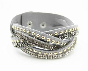 Moda - Bracciale avvolgente a 6 strati Braccialetti in pelle Slake con strass per donna Cristalli Coppia gioielli Bracciale in velluto fatto a mano all'ingrosso