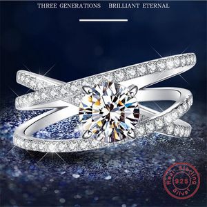 1CT semplice anello nuziale moda argento 925 taglio rotondo topazio bianco diamante CZ gemma donna anello di fidanzamento per regalo degli amanti
