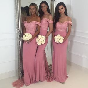 Off Ramię Dusty Pink Mermaid Druhna Suknie Błyszczące Top Honor Gown Długość Wedding Party Dress Plus Size