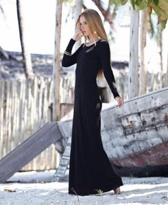 Långa ärmar svart mantel maxi bröllopsklänningar enkel elegant stretchig crepe golv längd informell mottagning klänningar gotisk skräddarsydda