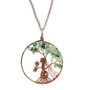 10st Copper Wire Baby och Mother Halsband Familjhänge Personlig med Natural Quartz Crystal Jasper Chip Bead Tree of Life Necklace