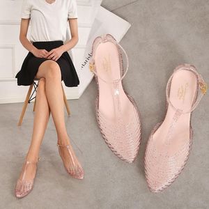 Women Sandals T-strap Non-Slip Outdoor Beach Women Jelly Shoes Pointed Toe Summer Korea Princess Flats