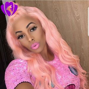 Lace Front Wigs Body Wave Long light pink Wigs For Women Heat Resistant Fiber Synthetic Lace front Wig Hair Glueless Cosplay 26 inches