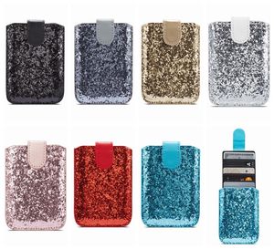 Universal 5 Karten Slot 3M Aufkleber Ledertaschen für XR P30 S10 Note 10 Tasche Stick auf ID Kreditkarte Push Back Case Bling Glitter Sparkle