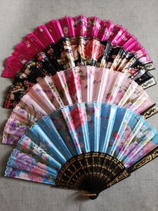 Wholesale party hand fans free for sale - Group buy Vintage Chinese Spun Silk Flower Printing Hand Fan Folding Hollow Carved Hand Fan Event Party Supplies