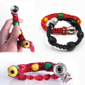 Wholesale stylish smoking pipe for sale - Group buy Portable Metal Bracelet Smoking Pipe mm Stylish Stealth Pipes Herb Tobacco Pipe Handmade Hemp Rope Beads Smoking Pipe Colors