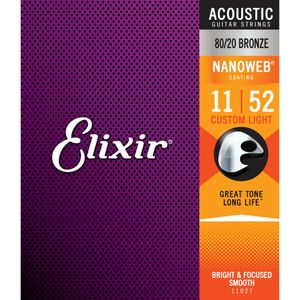 best selling Elixir 11027 Nanoweb Custom Light 11-52 80 20 Acoustic Guitar Strings