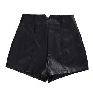 PU Leather High Waist Shorts Women Autumn Winter Fashion Slim Black Wide Leg Women Shorts Sexy Mini Short Femme Trousers C4678