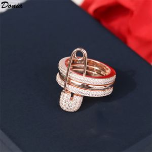 T GG Donia jewelry luxury ring exaggerated three-ring copper inlaid full of zircons European and American creative designer gifts