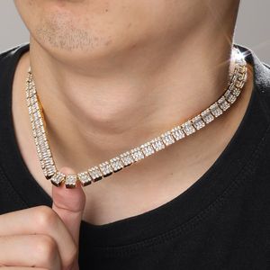 New Deigner Gold Plated Mens Iced Out Full Diamond Choker Tennis Chain Necklace For Men Bling Square Cubic Zirconia Chains Hip Hop Jewelry