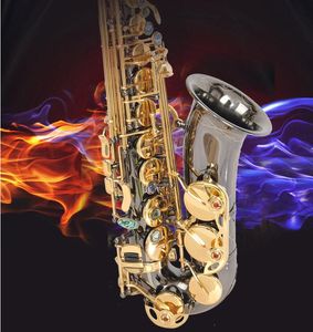 Saxophon, französisches Modell, Altsaxophon, Eb, Musikinstrument, schwarzes Nickel-Gold-Saxophon mit professionellem Koffer, kostenlos