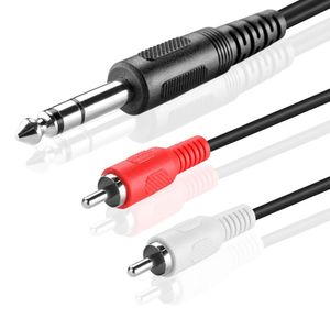 6.35mm 1/4 inch TRS Stereo Jack Male to 2 RCA Female Plug Y Splitter mircophone Adapter Cable 1.5M (635M-2RCAFM)