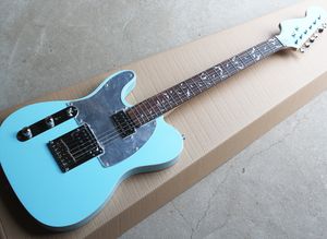 Chitarra elettrica blu per mancini all'ingrosso con pickup HH, tastiera in palissandro, battipenna a specchio, personalizzabile