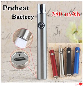 100% 품질 예열 하단 충전 배터리 USB 패스 스루 510 스레드 380mAh 가변 전압 슬림 vape 펜 배터리