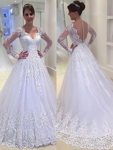 2019 ilusão manga comprida vestidos de noiva vestidos de noiva rendas 3d applique lantejoulas de cristal com decote em v oco voltar praia vestido de noiva vestido de festa