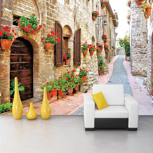 Özel 3D Duvar Duvar Kağıdı İçin Duvar Pastoral İlçe Yolu Old House With Flowers Duvar Resimleri Salon TV Kanepe Backdrop Duvar Kapak