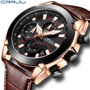 Crrju Mens Mode Sport Klockor Män Quartz Stopwatch Datum Klocka Man Läder Militär Vattentät Klocka Relogio Masculino