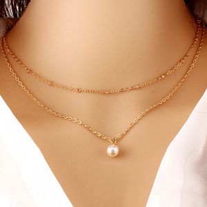 Kvinnor Multi-Layer Pendant Halsband Metal Artificial Pearl Necklace Personlighet Trend Enkel halsband Tröja kedja Fashion Jewelry