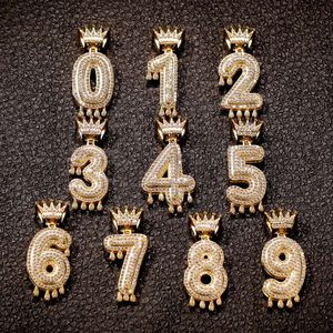 Мода Желтое Золото Позолоченные CZ Корона Номера Ожерелье для Мужчин Женщин Хип-Хоп Ожерелье Ювелирные Изделия Хороший Подарок для Друзей