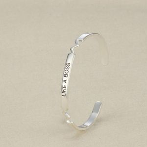 Fashion Lettering Cuff Bracelet Stainless Steel Inspirational Bangle Engraved Personalized Cuff Bangle - like a boss