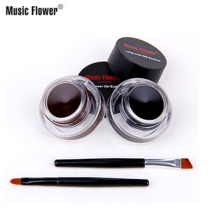 Música flor preto + marrom de duas cores gel delineador à prova de manchas à prova de água delineador de olhos delineador gel maquiagem cosméticos + pincel m007