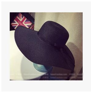 Wholesale-Women Large Floppy Foldable Straw Hat Boho Wide Brim Beach Sun Cap 3 Colors with Bow Summer Holiday Free Shipping