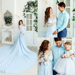 Modest Plus Size Cheap Maternity Evening Prom A Line Spaghetti Sleeveless Tulle Lace Party Dress Sweep Train Applique Robes De Soire